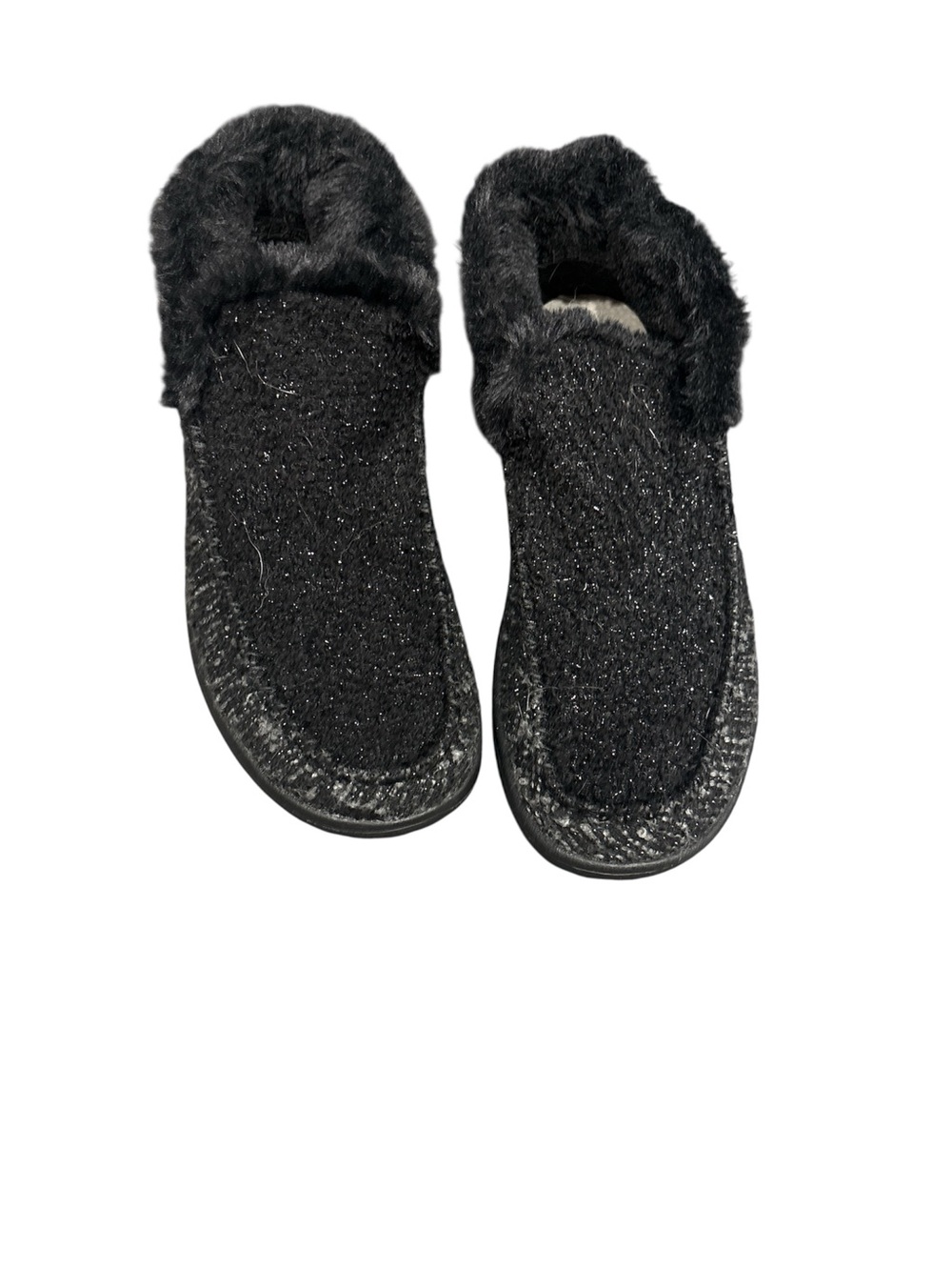 Hey Dude Women's Black Fleece-Trim Slip-On Slippers